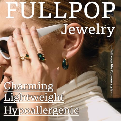 Image of Fullpop Vintage Earrings for Women, Chunky 14K Gold Plated Resin Hoop Earrings Lightweight Hollow Drop Earrings Hypoallergenic Earrings for Women Vintage Anthropologie Jewelry Gifts for Women