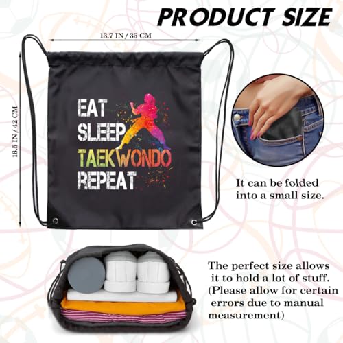 Eat Sleep Taekwondo Repeat Drawstring Backpack For Men Women, Waterproof Sport Sackpack For Taekwondo Lover Taekwondo Fan, Funny Birthday Christmas String Gym Bag Gifts For Her Him2