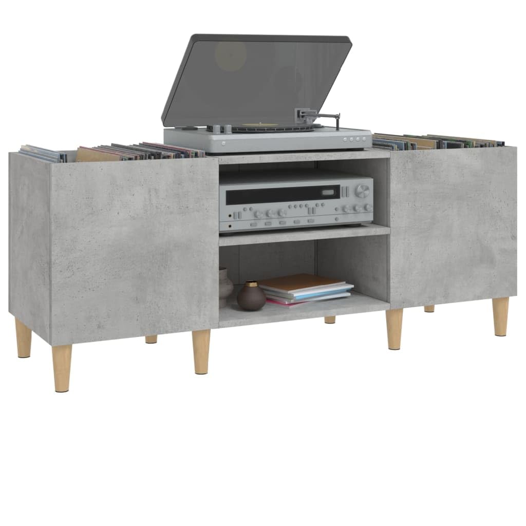 Mobile Porta Dischi Grigio Cemento 121x38x48 Legno Multistrato,Supporto per Giradischi,Supporto per Giradischi in Legno, Supporto per Giradischi con Spazio di archiviazione