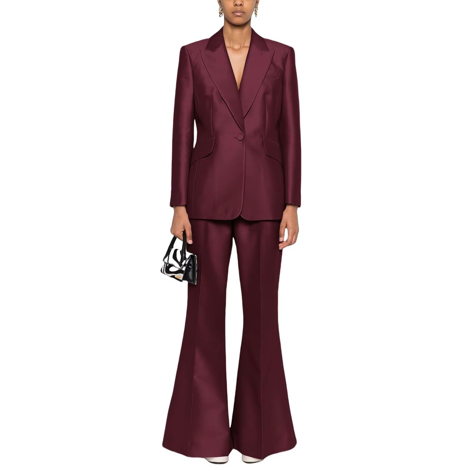 Womens Shiny Satin Suit Blazer Jacket Wide Leg Pants Tuxedo Formal Peak Lapel for Wedding Prom Party