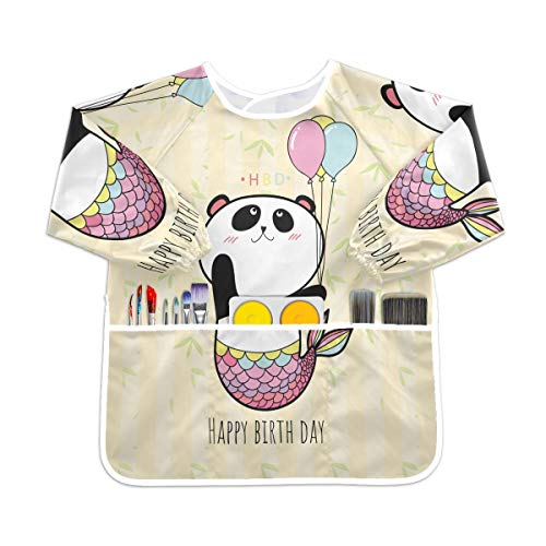 レインボーフィッシュパンダバルーン幼児の子供のエプロン防水絵画アーティストのよだれかけのスモック、年齢1-6のための子供の芸術のスモック