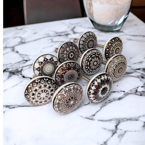 Image of Vintage Ceramic Knobs For Kids and Kitchen Cupboards, Drawers, Wardrobes, PC Cabinets, Almirahs, Dressers, Decorative Pull Handles For Dressing Table and Home Decor, Set of 10, 40mm- Regalia