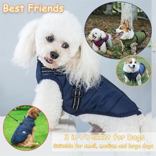 3 in 1 Winterjacke Hundewintermantel, 3 in 1 Winterjacke für Hunde, wasserdichte und winddichte Hundeschneejacke für kleine, mittelgroße und große Hunde (Rot, XL)