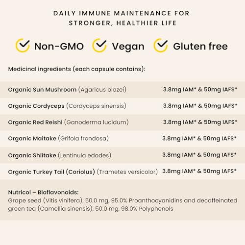 PURICA - Immune 7 Complex, 120 Vegan Capsules 120-Day Supply - Blend of Organic Sun Mushroom, Cordyceps, Red Reishi, Maitake, Shiitake & Turkey Tail for Daily Wellness & Balance, Non-GMO & Gluten-Free - Image 6