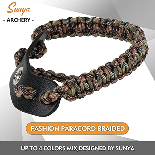 Sunya Archery Bow Wrist Sling, 550 Paracord Strap Comfortable On Hand.100% Full Grain Leather Yoke, Multiple Camo Colors.fit Compound Bow Stabilizer & Recurve. (Expedition Camo 29-6896) #TOP7