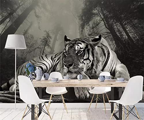 fondo de pantalla panorámica Papel pintado mural de tigre de bosque blanco y negro 3D, 150 * 105 cm Moderna Decoración De Pared Sala Cuarto Oficina Salón