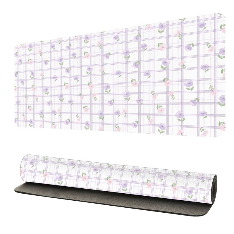 Tapis de souris en cuir PU violet motif floral élégant grand format premium