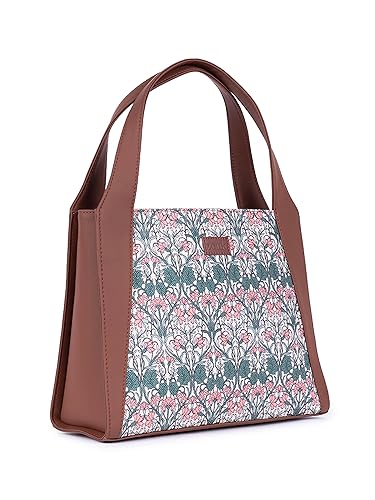 Image of ZOUK Printed Jute Handcrafted Vegan Leather Grey Women's Stylish Tote Bags | Trapezia Tote| Shoulder bag with double handle