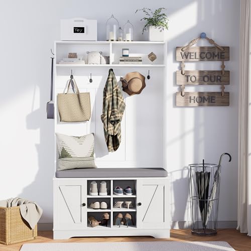 Image of Hall Tree with Bench Entryway Coat Rack with Shoe Storage