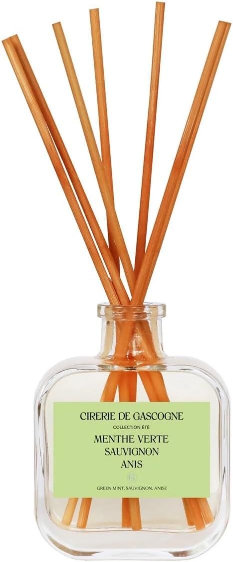 Reed Diffuser, Green Mint, Sauvignon, and Anise Scents, 5-6 Months Long Lasting Fragrance, Natural Rattan Sticks, 7.03 fl oz, Made in France