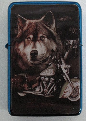 WOLF & BIKE DESIGN PETROL LIGHTER IN GIFT TIN (Blue Ice)