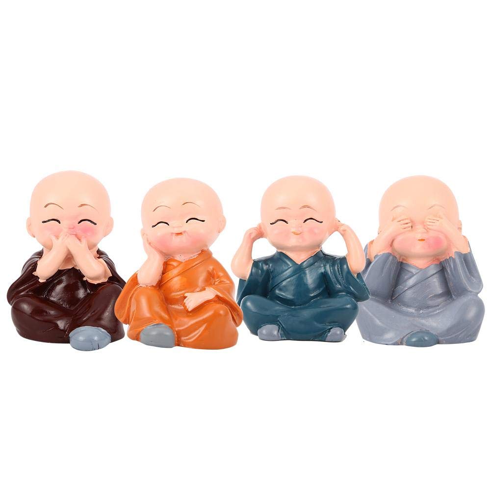 Monks Figurine, 4pcs Cute Little Monk Statue Resin Sculpture Crafts for Home Office Car Decoration Crafts Gift