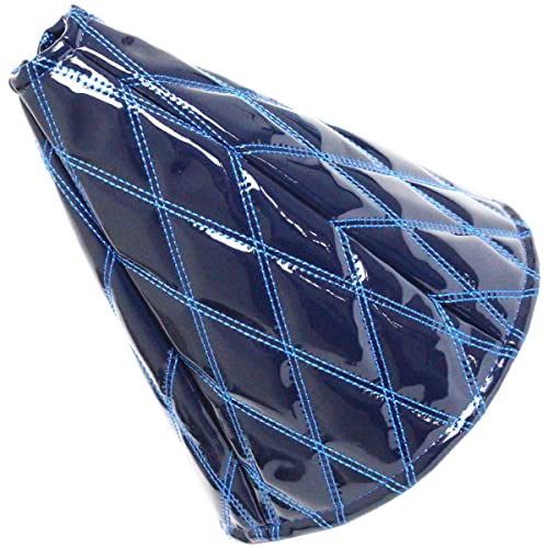 汎用 トラック用シフトブーツカバー エナメル調 ネイビー×ブルー 25cm 内装 ダブルステッチ ダイヤカット キルティング