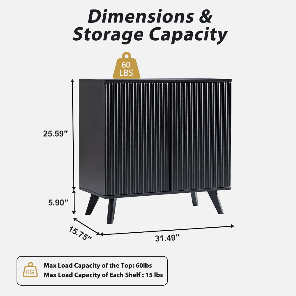 affeivul Black Accent Cabinet, Modern Accent Buffet Cabinet with Adjustable Shelves, Freestanding Sideboard with Double Doors, Accent Cabinet with 2 Doors for Hallway Entryway Living Room (Black)