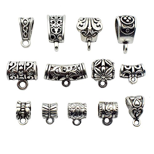 YoudiylaUK 90 pcs Tibetan Silver Mixed Bail Tube Beads Spacer Bead Bail Bead Hanger Fit Charm European Bracelet Pendant WM027