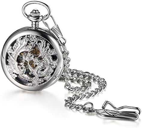Montre De Poche Mécanique Vintage Steampunk – Cadran Squelette Chiffres Romains, Chaîne, Cadeau Idée