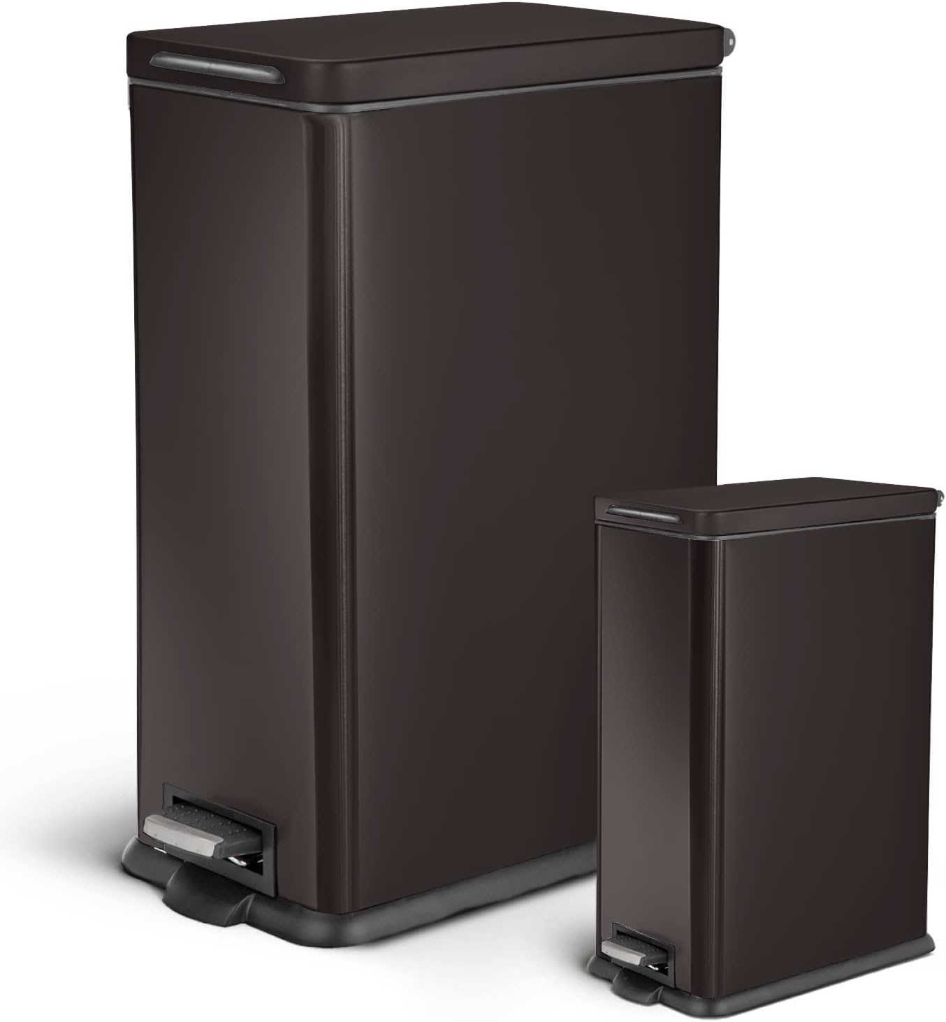 Home Zone Living 12 Gallon and 2.5 Gallon Kitchen Trash Can Combo Value Set, Slim Body Stainless Steel Design, 45 Liter and 9.7 Liter Capacity, Black Black - 10 Liter Value Pack