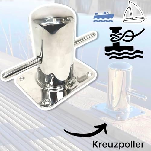 Fantic26 Boot Edelstahl Leinen Festmacher Kreuz Poller 120mm Edelstahl Rostfrei Marine Anlege Stegpoller für Motorboote I Tender I Schaluppe I Sloep I Schlauchboote