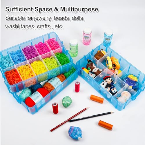 Image of RECLUSE BLUE Craft Storage Box with 3 Tiers - Storage Box with 30 Adjustable Dividers Compartments Stackable Plastic Container for Arts & Sewing Accessories, Wire, Beads, Jewellery, Toys