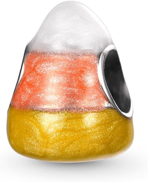 GNOCE Halloween Corn Candy Charm Sterling Silver Bead Halloween Charm Fit Bracelet/Necklace for Women Wife/Jewelry Gift