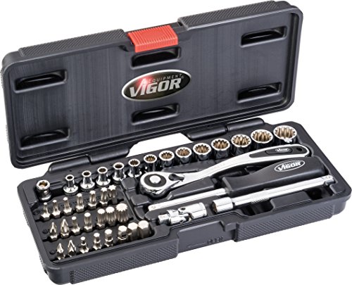 Vigor Multiprofil Steckschlüssel-Satz (1/4 Zoll (6,3 mm) Vierkantantrieb, Abdeckung verschiedener Profile, 40 Einzelteile) V4217