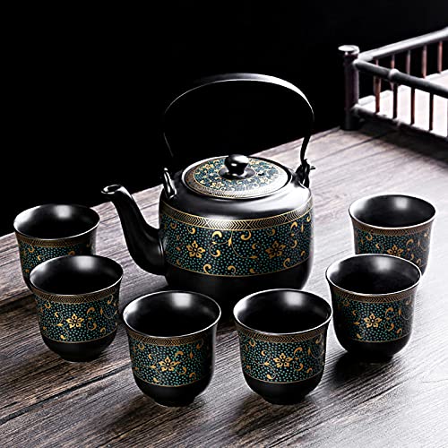 fanquare Juego de Té Japonés de Porcelana Kungfu,Tetera Grande Negra con Flores Doradas, Servicio de Té Hecho a Mano con… - Imagen 7