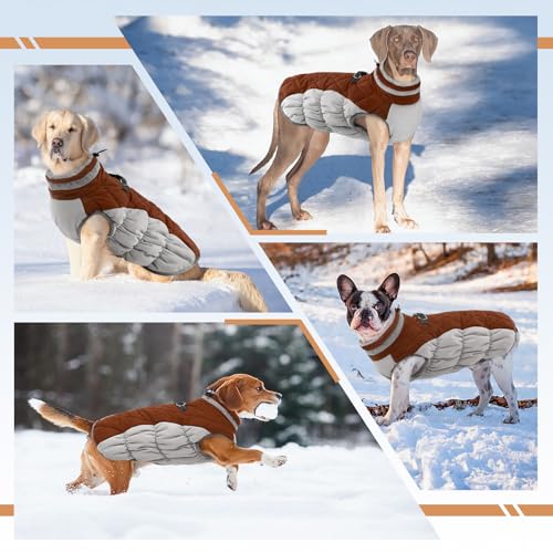 Image of Dog Winter Jacket Cozy Reflective Waterproof Windproof Warm Pet Garment,Comfortable Cold Weather Fleece Apparel Outfits with Zipper Closure for Small Medium Large Dogs Puppy Walking,X-Large
