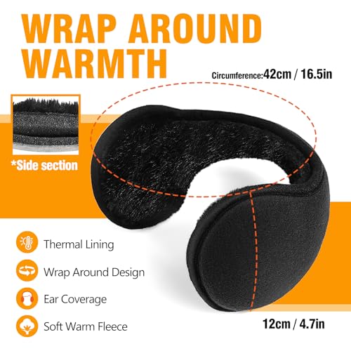 auruza unisex ear muffs - adjustable soft warm ear warmers for women amp men foldable black earmuffs for ear covers winter accessories for cold weather outdoor activities