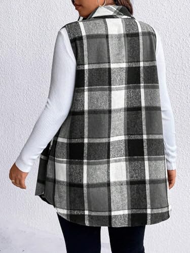 Vest for Women 2025 Sleeveless Plaid Flannel Vest Button Front Lapel Neck Jacket Fall Winter Waistcoat with Pockets4