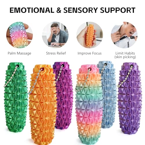 Image of 6PCS Little Pain Relief, 3D Printed Fidget Toys (Color A) | Unique Texture Grip Keychains for Stress Relief, Novelty Desk Toy Gift (14+)