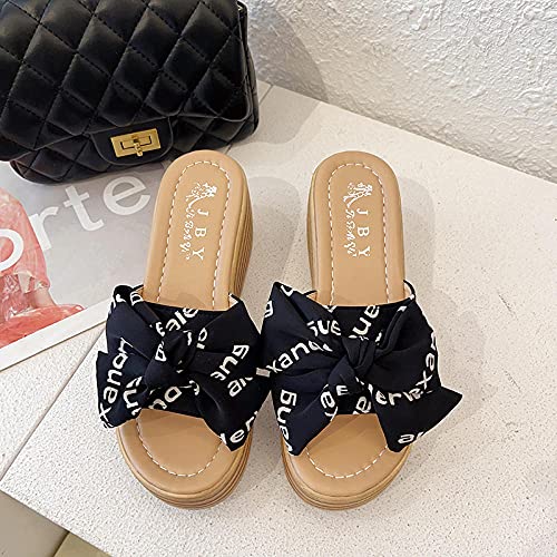 Preisvergleich Produktbild Mustang Schuhe Damen StiefelettenSongkuchen Dickboden Sandalen, Frauen Tragen 2021 Sommer Neue Big Butterfly Steigung Mit ErhöHung Strandhausschuhe-Frauenmodelle_eu 39 (245mm / 9,65 ")_schwarz