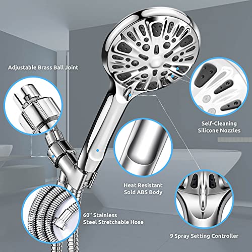 Handheld Shower Head, 9 Spray Settings High Pressure Shower Head High Flow Anti