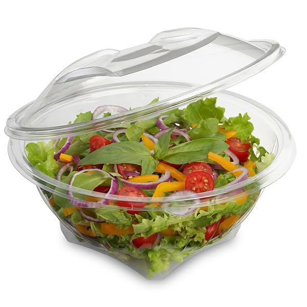 25 Bols de Plástico PET con Tapa, 750ml, Ø17,2cm, Color Transparente, Bols para Comida, Fruta, Verduras, Hostelería, Catering, Reciclable