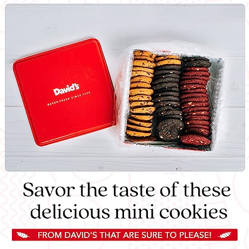 David's Cookies Freshly Baked Melt In Your Mouth Assorted Mini Cookies with Chocolate Chip, Chocolate & White Chocolate Chip & Red Velvet Cookies (Assorted Mini Cookies in Regular Tin - 1Lb)