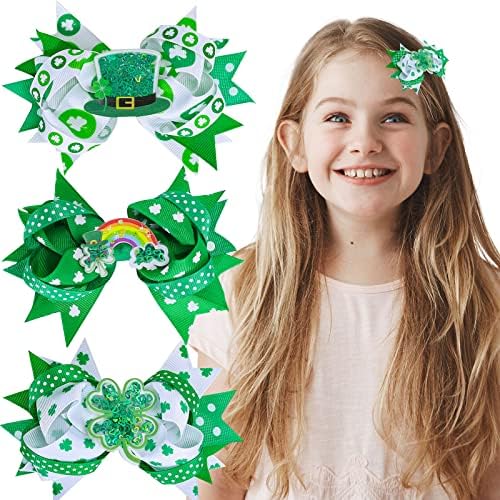 Whaline 3Pcs St. Patrick's Day Hair Bow Clips Shamrock
