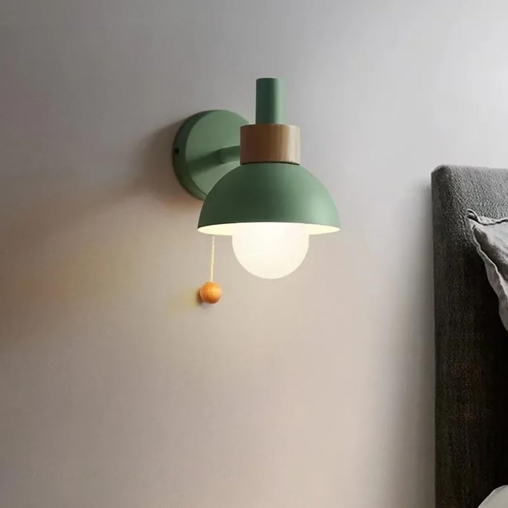 HELCEKOU Modern Industrial Wall Sconce with Pull Cord - E27 Hardwired Metal Light Fixture for Bedroom & Living Room Chic Indoor Lighting Home Decor Accent Design