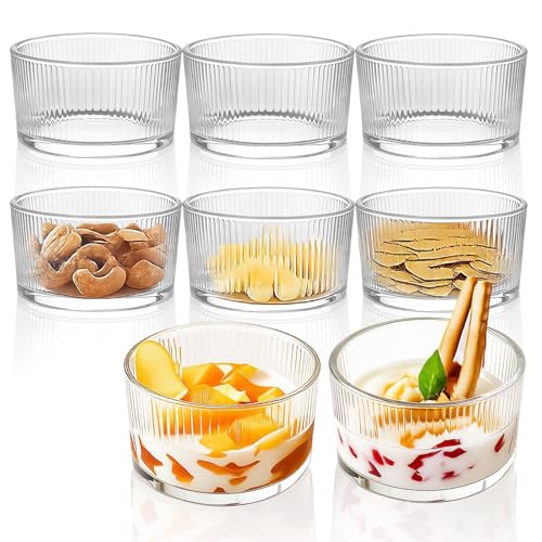 8 Pack 6oz Glass Dessert Bowls 200ml Ribbed Ice Cream Bowls for S...