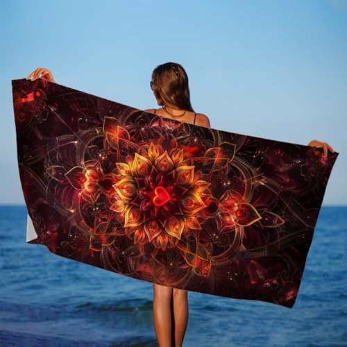Strandtuch XXL 100 x 180 cm Mikrofaser Handtuch Mandala Saunahandtuch, Stranddecke Sandfrei mit Gummizug, Yoga Handtuch Rutschfest, Reisehandtuch Schnelltrocknendes, Strandurlaub Must Haves J1-165