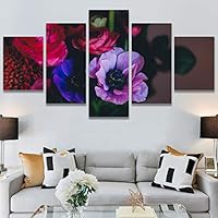 SIGNWIN 5 Panel Canvas Wall Art Modern Art Bohemian Bouquet Colorful Cool Floral Group Multicolor Photography Realism for Home Decorations Ready to Hang - 60
