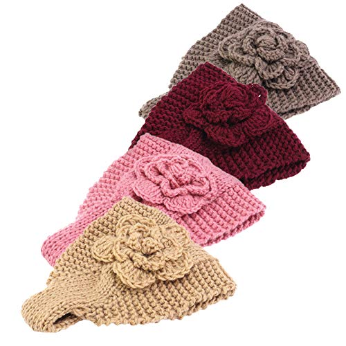 Qianmome Handmade Crochet Flower Headwrap Knit...