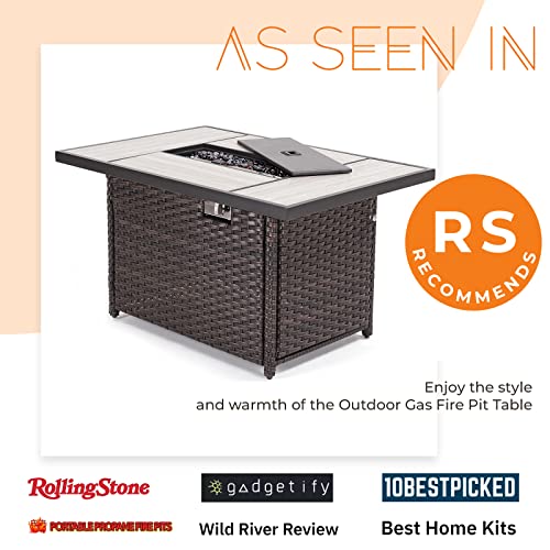 Grand Patio Outdoor 43-Inch CSA Safety Approved Gas Fire Pit Table 60,000 BTU Rectangle Propane Fire Pit with Ceramic Tile Top and Wicker Base