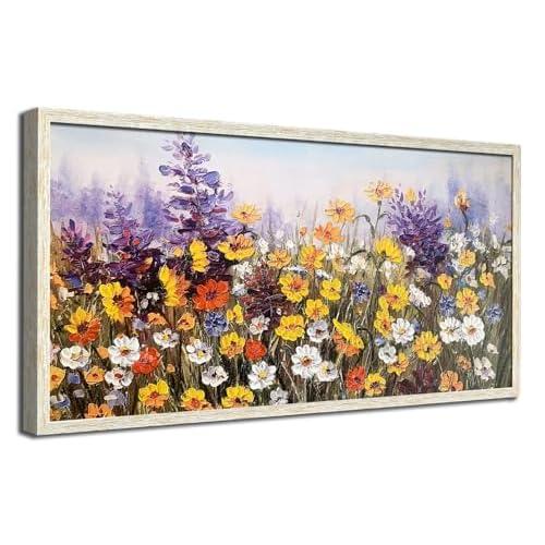 Ardemy Flower Wall Art Canvas Living Room Daisy Colorful Large Framed Wall Decor Textured Painting Wildflower Picture Floral Artwork for Walls Bedroom Home Office, 48"x24" 48"L x 24"W Yellow