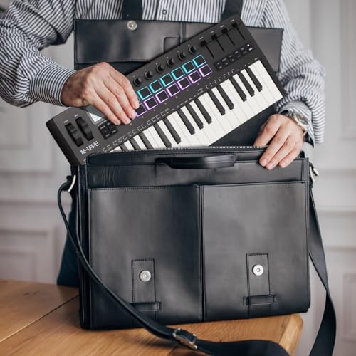 Image of M-VAVE 37 Key USB MIDI Keyboard Controller With 16 Backlit Drum Pads, Bluetooth Semi Weighted Professional dynamic keybed 8 Knobs and Music Production,Software Included (37 Key Black)