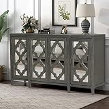 XD Designs 60'' Modern Mirrored Console Table Sideboard with 4 Cabinets & 3 Adjustable Shelves, Larg