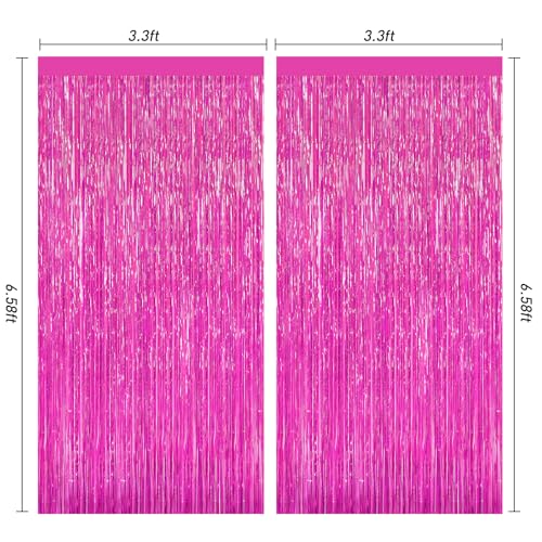 Image of 2 Pack Hot Pink Backdrop Curtain, Door Streamers, Party Streamers Decorations Rose Red Birthday Wedding Decorations Foil Fringe Photo Backdrop Party Supplies Fiesta Grad Theme Christmas Decorations