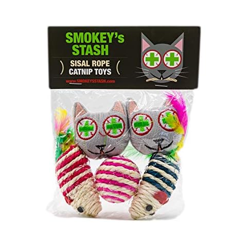 Smokey's Stash Catnip Filled Cat Toys with Sisal Mouse and Ball Cover