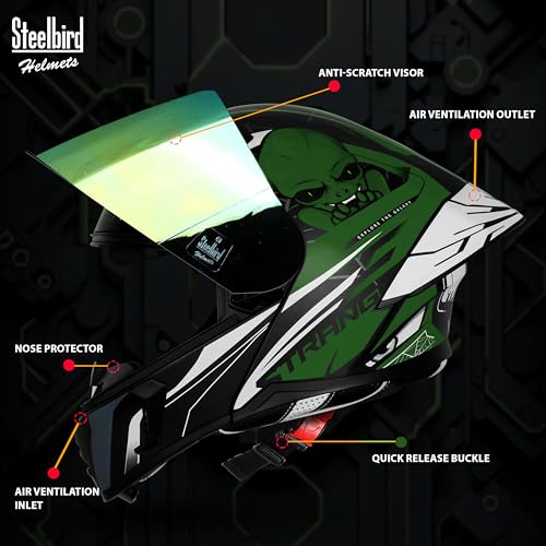 Image of Steelbird SBA-20 Strange ISI Certified Flip-Up Graphic Helmet for Men with Inner Silver Sunshield