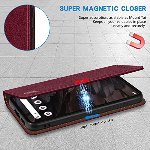 ZZXX for Google Pixel 7a Wallet Case Strong Magnetic 6.1 inch,Wine Red - image 3