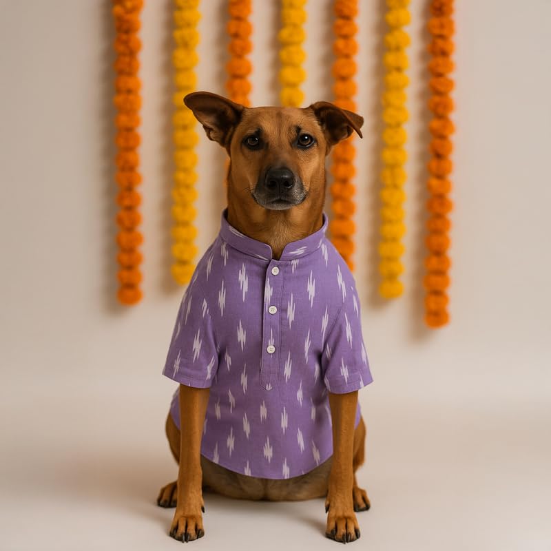 Image of Thunder Tails Soft Cotton Dog Kurta for Small Dogs & 1-2 Month Old Puppies | Comfortable Traditional Pet Apparel for Poodle & Mini Breeds | Ethnic Outfit for Special Occasions (Lavender, Medium)