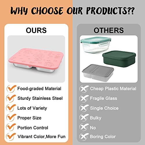 Stainless Steel Bento Lunch Box Container | Reusable 4 Compartments Metal Meal-Prep Containers Lunch Solution | Easy Open Leak Proof Small Food Storage Containers With Leakproof Silicone Lids For Daycare,Outdoors Meals And Snacks On-The-Go,Bonus Dip Container-Blush #TOP5